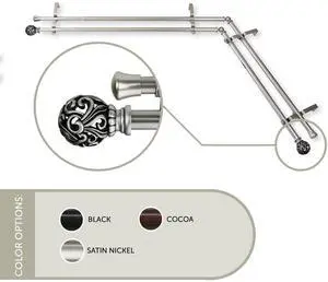 Cilla Double Corner WIndow Curtain Rod 13/16 inch 28-48" - Satin Nickel