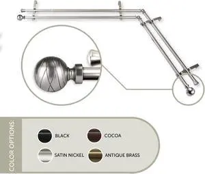 Lynn Double Corner Window Curtain Rod 13/16 inch 28-48" - Satin Nickel