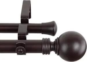Round Double Curtain Rod 1 inch 160-240 inch - Mahogany