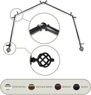 Roman 13/16 inch 4-Sided Bay Window Curtain Rod - Black