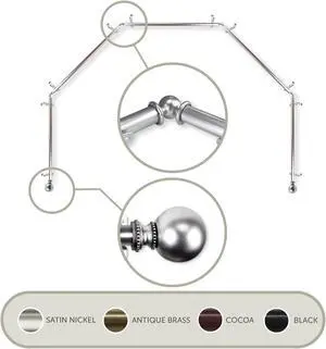 Lex 13/16 inch 5-Sided Bay Window Curtain Rod - Satin Nickel