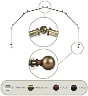 Lex 13/16 inch 6-Sided Bay Window Curtain Rod - Antique Brass