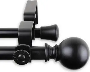 Mona Double Curtain Rod 5/8 inch 48-84 Inch - Black