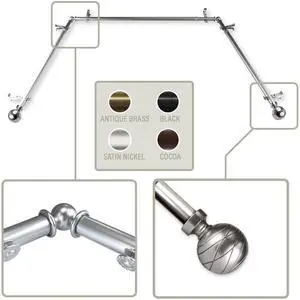 Lynn 13/16 inch Bay Window Curtain Rod 20"-36", 38"-72" - Satin Nickel