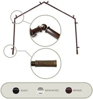 Weaver 13/16 inch 4-Sided Bay Window Curtain Rod 28-48" - Cocoa