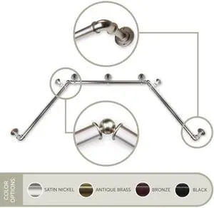 1 inch Pipe Bay Window Curtain Rod 23-41", 41-78" - Satin Nickel