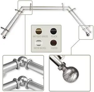 Lynn 13/16 inch Bay Window Double Curtain Rod 20"-36", 38"-72" - Satin Nickel