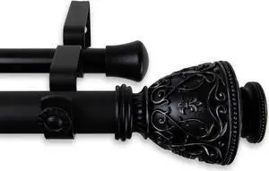 Virginia Double Curtain Rod 1 inch 66-120 inch - Black