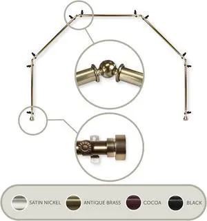 Thornhill 13/16 inch 5-Sided Bay Window Curtain Rod - Antique Brass