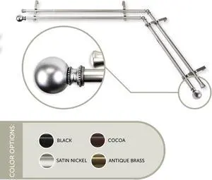 Lex Double Corner Window Curtain Rod 13/16 inch 28-48" - Satin Nickel