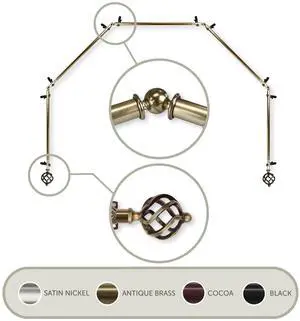 Roman 13/16 inch 5-Sided Bay Window Curtain Rod - Antique Brass