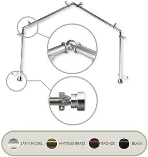 Thornhill 13/16 inch 4-Sided Bay Window Curtain Rod - Satin Nickel