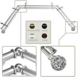 Ruston 13/16 inch Bay Window Double Curtain Rod 20-36", 38-72" - Satin Nickel