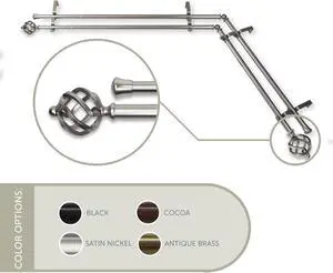 Roman Double Corner Window Curtain Rod 13/16 inch 120-170" - Satin Nickel