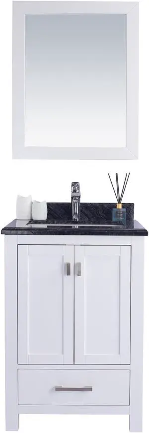 Wilson 24 - White Cabinet + Black Wood Marble Countertop