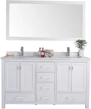 Wilson 60 - White Cabinet + White Carrara Marble Countertop