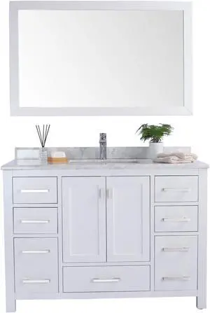 Wilson 48 - White Cabinet + White Carrara Marble Countertop