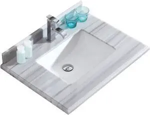 White Stripes Marble Countertop - 30" - Single Hole with Rectangular Sink