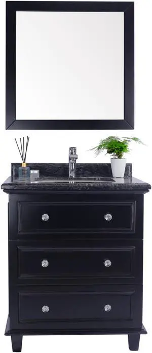 Luna - 30 - Espresso Cabinet + Black Wood Marble Countertop