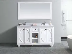 Odyssey - 60 - White Cabinet + White Stripes Marble Countertop