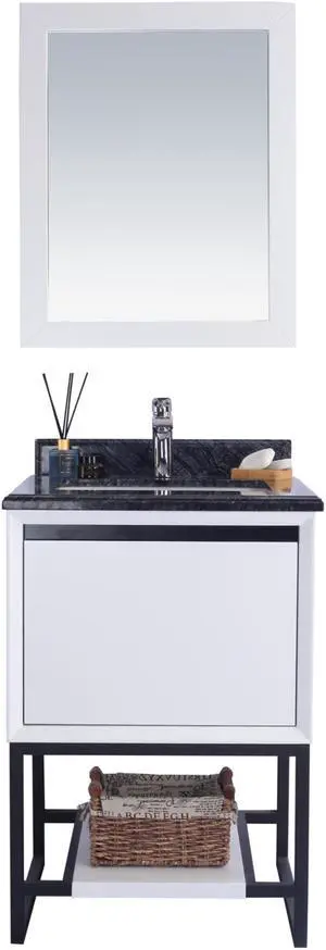 Alto 24 - White Cabinet + Black Wood Marble Countertop
