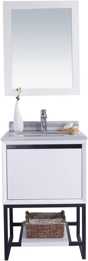 Alto 24 - White Cabinet + White Stripes Marble Countertop