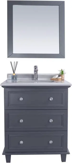 Luna - 30 - Maple Grey Cabinet + White Stripes Marble Countertop