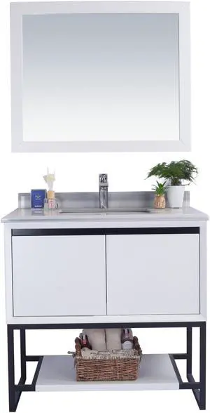 Alto 36 - White Cabinet + White Stripes Marble Countertop