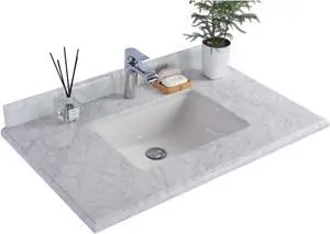 White Carrara Marble Countertop - 36" - Single Hole with Rectangular Sink