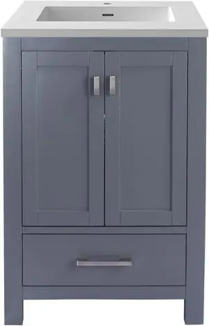 Wilson 24 - Grey Cabinet + Matte White VIVA Stone Solid Surface Countertop