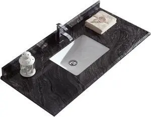 Black Wood Marble Countertop - 48" - Single Hole with Rectangular Sink