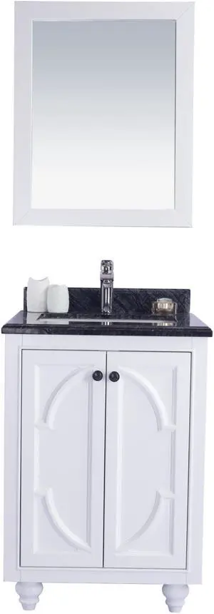 Odyssey - 24 - White Cabinet + Black Wood Marble Countertop