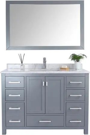 Wilson 48 - Grey Cabinet + White Carrara Marble Countertop