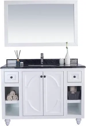Odyssey - 48 - White Cabinet + Black Wood Marble Countertop