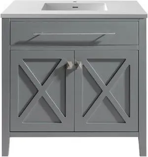 Wimbledon - 36 - Grey Cabinet + Matte White VIVA Stone Solid Surface Countertop