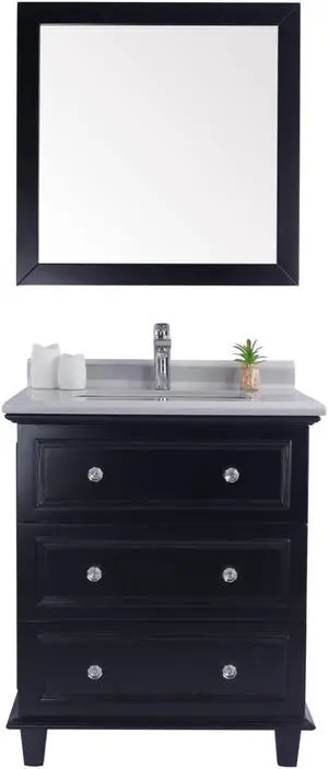 Luna - 30 - Espresso Cabinet + White Stripes Marble Countertop