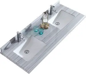White Stripes Marble Countertop - 60" - Single Hole with Rectangular Sink