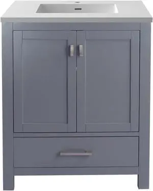 Wilson 30 - Grey Cabinet + Matte White VIVA Stone Solid Surface Countertop