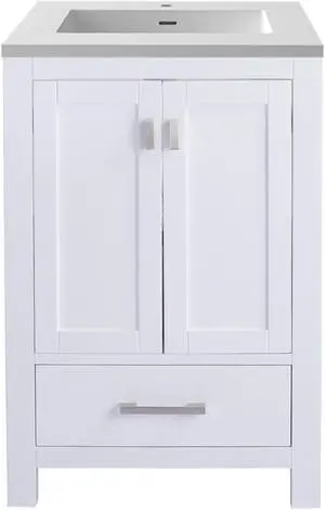 Wilson 24 - White Cabinet + Matte White VIVA Stone Solid Surface Countertop