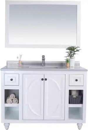Odyssey - 48 - White Cabinet + White Stripes Marble Countertop