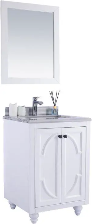 Odyssey - 24 - White Cabinet + White Stripes Marble Countertop