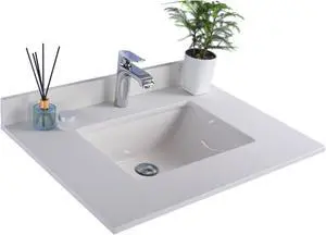 White Quartz Marble Countertop - 30" - Single Hole with Rectangular Sink