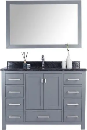 Wilson 48 - Grey Cabinet + Black Wood Marble Countertop