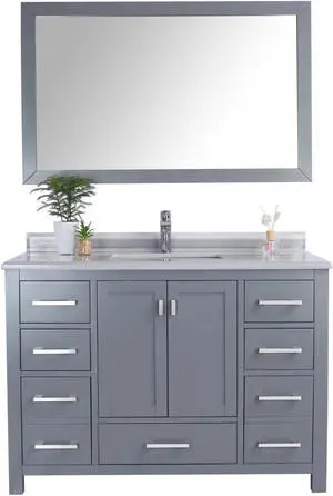 Wilson 48 - Grey Cabinet + White Stripes Marble Countertop