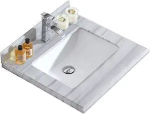 White Stripes Marble Countertop - 24" - Single Hole with Rectangular Sink