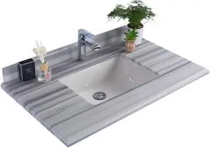 White Stripes Marble Countertop - 36" - Single Hole with Rectangular Sink
