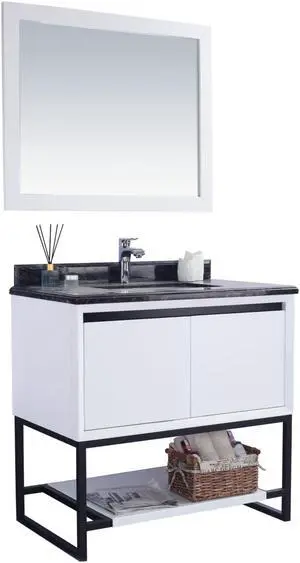 Alto 36 - White Cabinet + Black Wood Marble Countertop