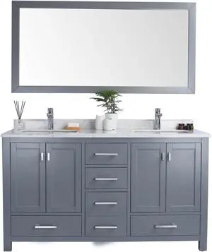 Wilson 60 - Grey Cabinet + White Carrara Marble Countertop