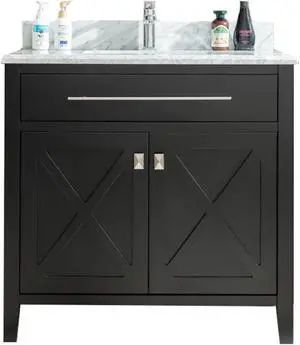 Wimbledon - 36 - Espresso Cabinet + White Carrara Marble Countertop