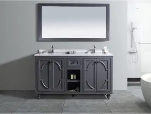 Odyssey - 60 - Maple Grey Cabinet + White Stripes Marble Countertop